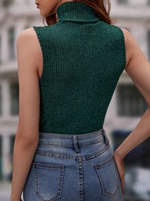 SHEIN Frenchy Top tank cuello alto tejido de canalé - Verde Oscuro - Ver 4