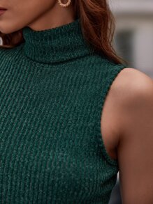 SHEIN Frenchy Top tank cuello alto tejido de canalé - Verde Oscuro - Ver 6