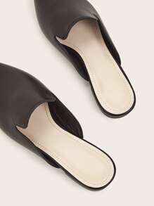 Metallic Detail Point Toe Flat Mules - Black - View 5