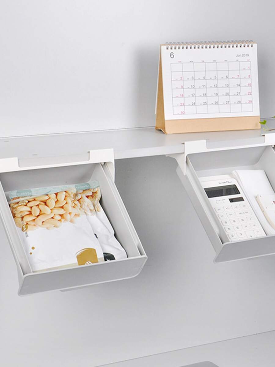 1 pieza Estante de almacenaje sin perforación montado en la pared escritorio - Gris - Ver 1