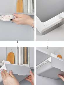 1 pieza Estante de almacenaje sin perforación montado en la pared escritorio - Gris - Ver 6