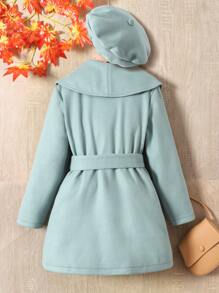 Tween Girl Double Breasted Belted Overcoat - Mint Green - View 2