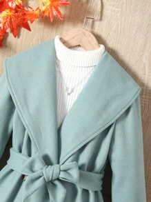 Tween Girl Double Breasted Belted Overcoat - Mint Green - View 4