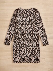 SHEIN Clasi Plus Leopard Print Tulip Hem Bodycon Dress - Multicolor - View 2