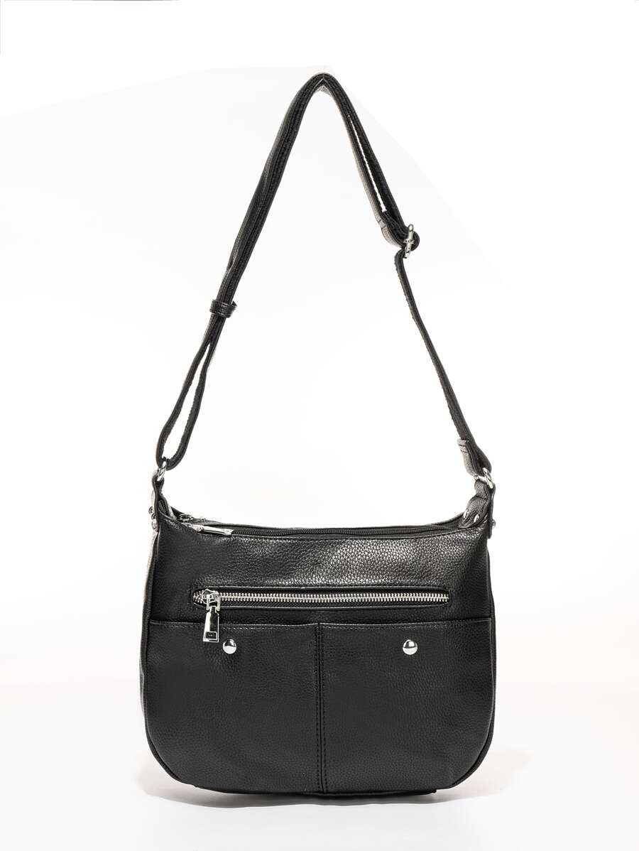 極簡風格前拉鍊方包 - 黑色 - 查看 1