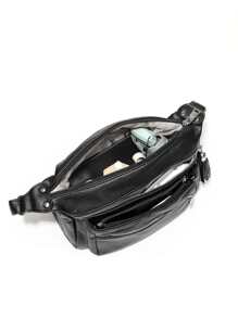 極簡風格前拉鍊方包 - 黑色 - 查看 3