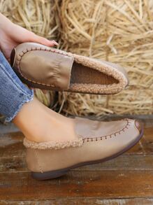 針腳細節加絨內裏平底樂福鞋 - 摩卡棕 - 查看 4