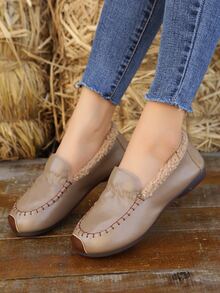 針腳細節加絨內裏平底樂福鞋 - 摩卡棕 - 查看 6