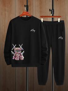 Manfinity 男士熊和字母圖案衛衣和衛褲