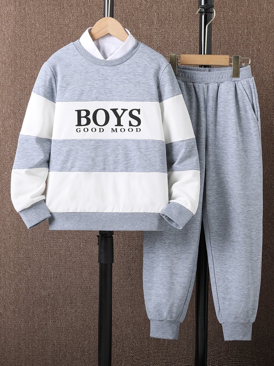 Boys Letter Graphic Colourblock Pullover & Joggers Without Shirt - Multicolor - View 1