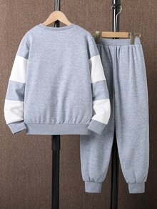 Boys Letter Graphic Colourblock Pullover & Joggers Without Shirt - Multicolor - View 2
