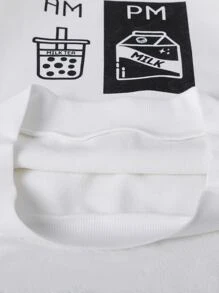 Chicos Pantalones deportivos con capucha con estampado de slogan con bolsillo de canguro sin camisa - Blanco y Negro - Ver 5