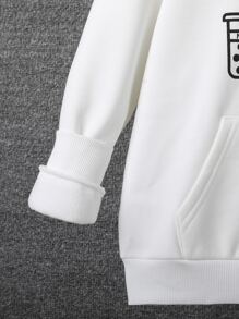 Chicos Pantalones deportivos con capucha con estampado de slogan con bolsillo de canguro sin camisa - Blanco y Negro - Ver 6