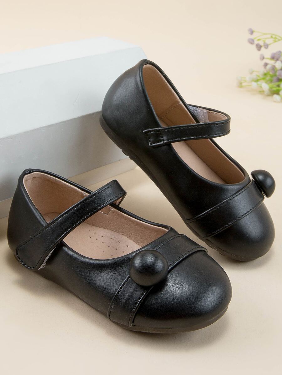 Girls Round Decor Mary Jane Flats - Black - View 1