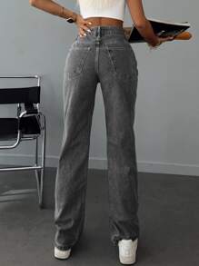 RueChic Seam Front Straight Leg Jeans - Grey - View 2