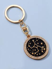 水鑽裝飾處女座象徵細節圓形吊飾鑰匙圈 - 黑色 - 查看 2