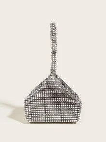 Túi tiệc cocktail mini đính đá trang trí, túi xách thanh lịch để tham dự sự kiện, ví cầm tay, túi đựng mỹ phẩm, ví đựng tiền xu, đa năng và thời trang - Bạc - Xem 2