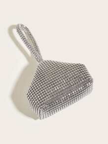 Túi tiệc cocktail mini đính đá trang trí, túi xách thanh lịch để tham dự sự kiện, ví cầm tay, túi đựng mỹ phẩm, ví đựng tiền xu, đa năng và thời trang - Bạc - Xem 4