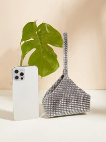 Túi tiệc cocktail mini đính đá trang trí, túi xách thanh lịch để tham dự sự kiện, ví cầm tay, túi đựng mỹ phẩm, ví đựng tiền xu, đa năng và thời trang - Bạc - Xem 5