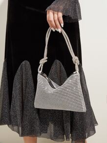 迷人、優雅、精緻、安靜奢華亮片、時尚、奢華、閃亮閃光晚餐包適合雞尾酒會、女士單肩包、大容量手拿晚宴包人造珍珠、水鑽適合派對女孩、女士、新娘完美適合派對、婚禮、舞會、晚餐/宴會 , 雞尾酒 - 銀色 - 查看 3