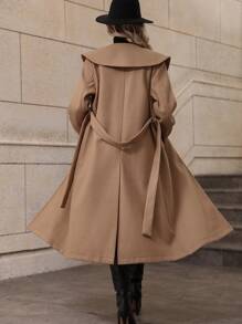 SHEIN LUNE Flap Detail Belted Overcoat - Camel - View 2