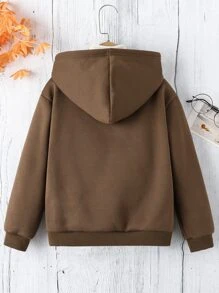 SHEIN Explorewe 1 Chaqueta Con Capucha Con Cierre De Cremallera Para Niña Preadolescente, Con Hombros Caídos - Café integral - Ver 2
