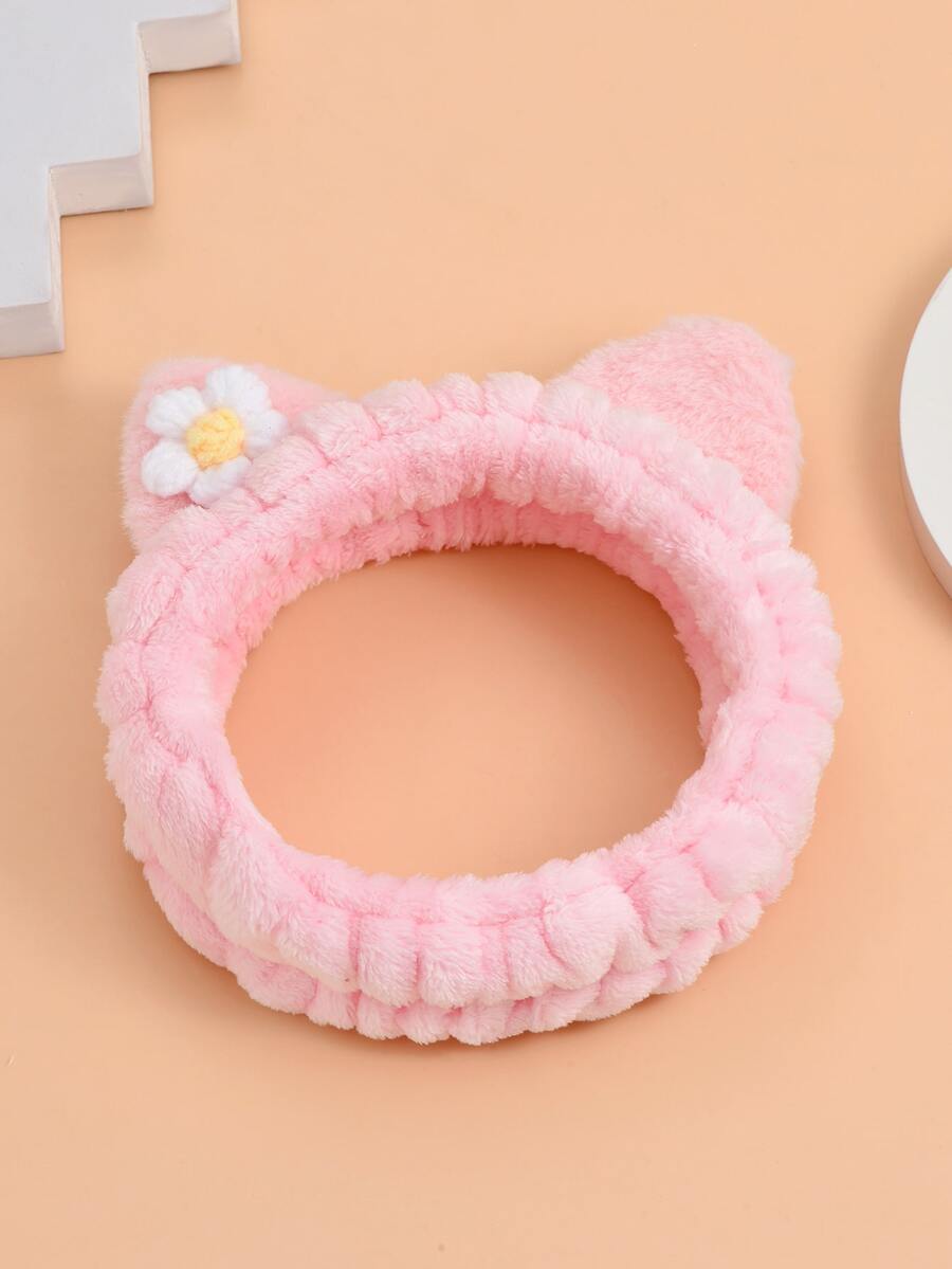 耳朵和花朵裝飾沐浴髮帶