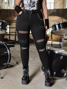 SHEIN ICON Jeans ajustados desgarro sin cinturón