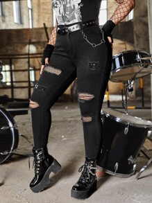 SHEIN ICON Jeans ajustados desgarro sin cinturón