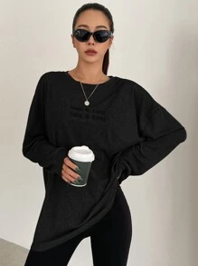 DAZY 口號圖形下垂肩t恤 - 黑色 - 查看 1