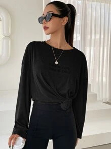 DAZY 口號圖形下垂肩t恤 - 黑色 - 查看 4