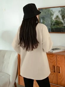 DAZY 標語圖形下垂肩t恤 - 杏色 - 查看 2