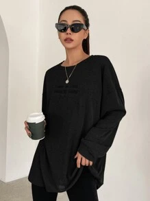 DAZY 口號圖形下垂肩t恤 - 黑色 - 查看 8