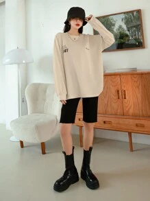 DAZY 標語圖形下垂肩t恤 - 杏色 - 查看 3