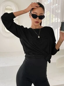 DAZY 口號圖形下垂肩t恤 - 黑色 - 查看 6