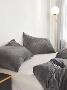 Juego de funda nórdica de franela de color sólido gris oscuro de 2/3 piezas - Gris Oscuro - Ver 4