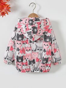 小女童卡通圖案毛絨內襯連帽外套無毛衣