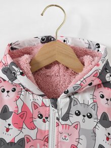 小女童卡通圖案毛絨內襯連帽外套無毛衣