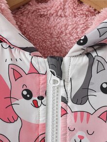 小女童卡通圖案毛絨內襯連帽外套無毛衣