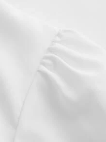 SHEIN MOD 鏤空蕾絲花邊前繫帶燈籠袖襯衫 - 白色 - 查看 3