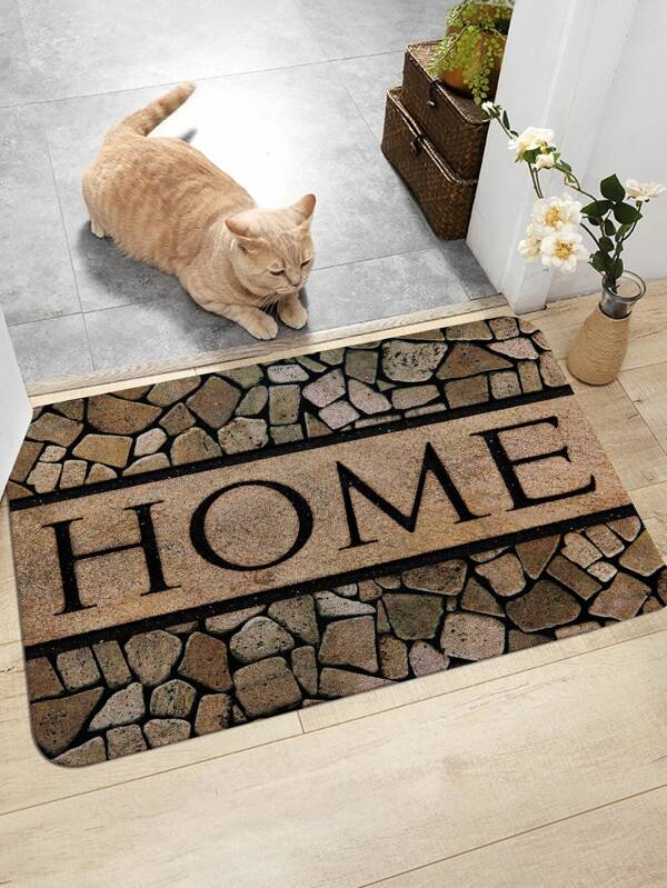 1pc Stone & Letter Graphic Door Mat, Modern Fabric Floor Rug For Living