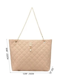 輕巧、便攜、大容量休閒、時尚絎縫細節手提包、優雅大號人造皮革手提包、女式時尚鏈條單肩包適合女孩、女士、大學生、新秀和白領秋季、冬季必備、適合工作、辦公室、通勤, 秋冬, 戶外 - 卡其色 - 查看 3