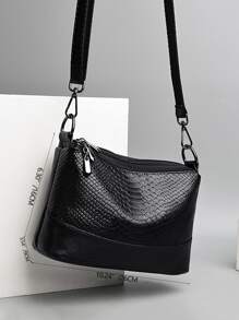 防水、輕盈、商務休閒魚鱗壓花拉鍊斜背包適合青少年女大學生、菜鳥和白領，非常適合辦公室、大學、工作、商務、通勤 - 黑色 - 查看 5