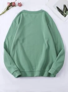 SHEIN EZwear Letter & Cartoon Graphic Thermal Lined Pullover - Mint Green - View 2