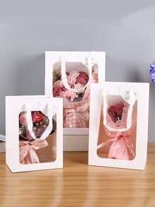 2pcs Clear Panel Gift Bag - White - View 1