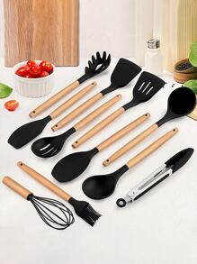 11pcs Silicone Cooking Utensil & 1pc Storage Bucket - Black - View 2