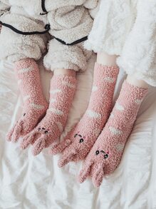 Niñas 2 pares Calcetines de tripulación con diseño de conejo - Rosa - Ver 1
