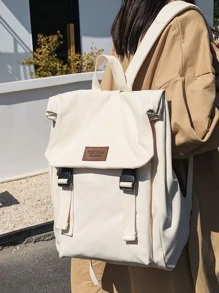 轻便、商务休闲轻便扣饰翻盖背包，适合少女、女大学生、新秀和白领，非常适合办公室、学校背包、大容量、笔记本电脑隔层、便携式、可折叠、适合少女、女大学生、大学、小学、初中、高中、学校书包、防水、经典休闲、适合少女、女大学生、教师，非常适合返校、开学第一天、初中、高中 - 米色 - 查看 2