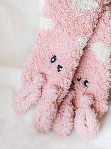 Niñas 2 pares Calcetines de tripulación con diseño de conejo - Rosa - Ver 3