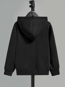 SHEIN 青少年男童休闲长袖篮球印花卫衣 - 黑色 - 查看 2